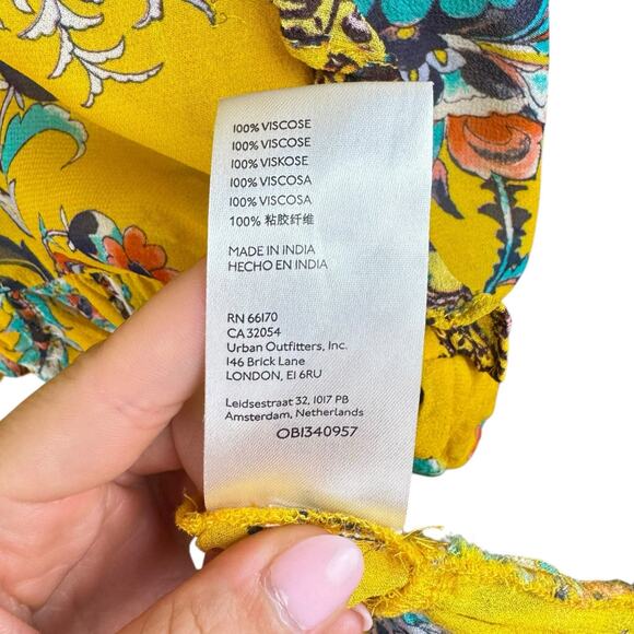 Anthropologie Marigold Yellow Bright Floral Ruffle V-neck Sheer Tunic Blouse - Picture 14 of 15